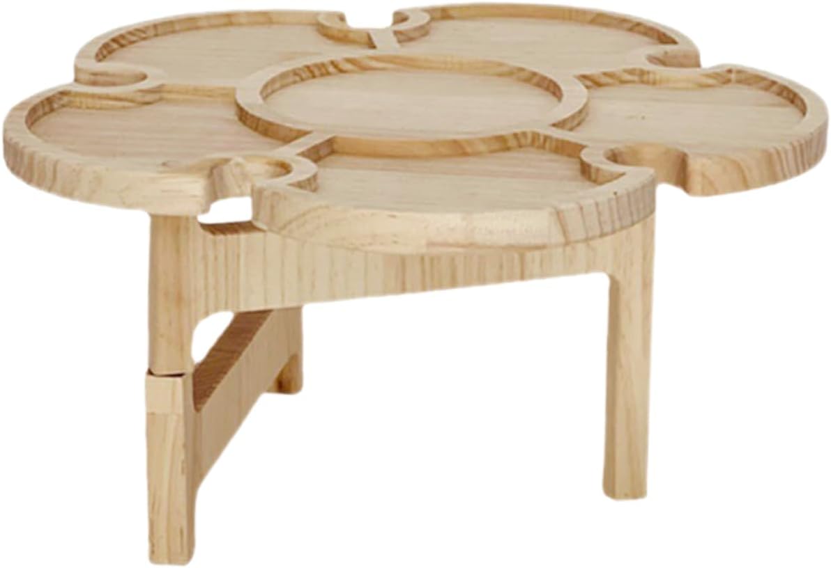 Sosoport Outdoor Portable Folding Picnic Table Wooden Flower Shaped Design Collapsible for Beach Camping BBQ and Wine for Picnics and Gatherings