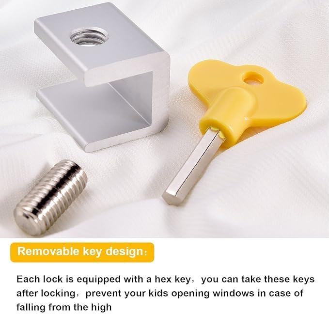 Ncry Window Locks Sliding Security Windows Locks with Key, Window Security Bars for Vertical&Horizontal Slide Door,Adjustable Security Locks for Child Home Bedroom and Office (2 PCS Lock) 4