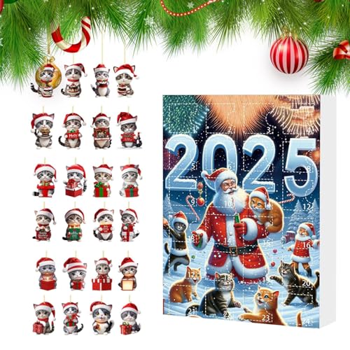 Calendario De Adviento De Gatos 2025, 24 Días Calendario Cuenta Regresiva Navideña, Con 24 Adorable Colgantes Gatito, Mini árbol Navidad Gatito, Regalos Para Amantes Gatos