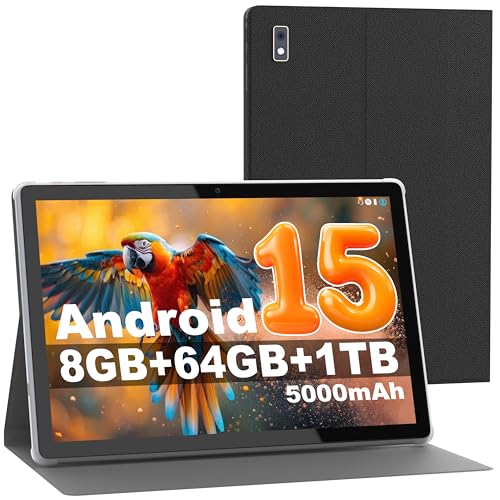 Tibuta Smartpad A40 Tablette 10,1 pouces Android 15 tablettes avec étui, 8 + 64 Go ROM, processeur Quad-Core 5000 mAh, batterie 1280 x 800 IPS HD, écran...