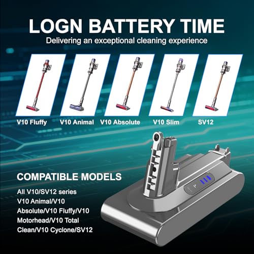 25.2V 7-Cell V10 Battery Compatible with Dyson SV12 206340 969352-02, Fit for Dyson V10 Cyclone Animal, Absolute, Fluffy, Allergy, Motorhead for Cordless Stick Handheld Vacuum, with 1 Filter by energup - Image 3