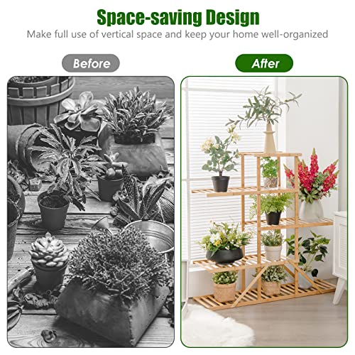Giantex Bamboo 5 Tier 10 Potted Plant Stand, Indoor Outdoor Multiple Flower Pot Holder Display Rack, 39” High Wood Plant Shelf For Living Room Corner Balcony Garden Office (Natural) #TOP7