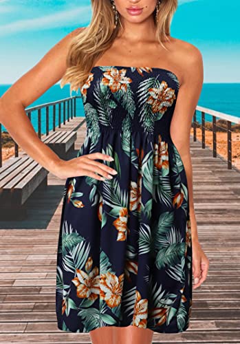 Image of Zyyfly Strapless Dress for Women Summer Beach Boho Smocked Tube Top Dress