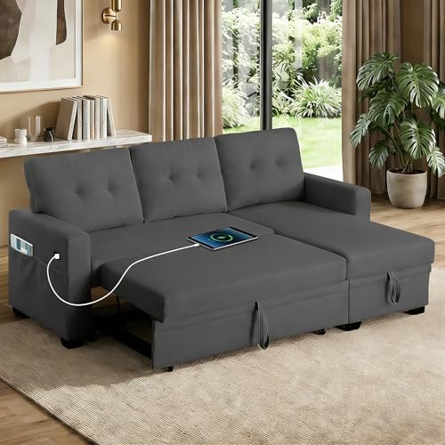 L-Shaped Sleeper Sofa Bed with Storage and USB