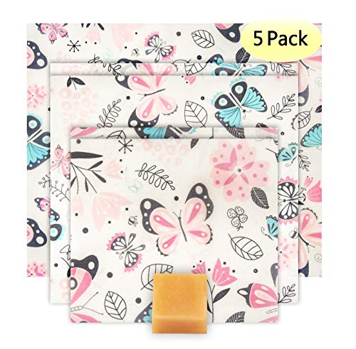 EKARIAN Bijenwasdoeken | 5 stuks |Zero Waste wasdoek | bio-bijenwas | herbruikbaar | met wasblok | herbruikbaar