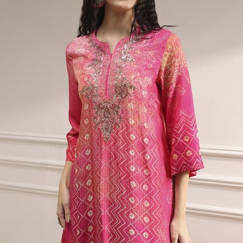 Image of BIBA Printed Modal Straight Festive Kurta With Palazzo and Dupatta