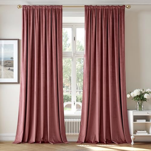 Image of MIULEE Dusty Rose Pink Blackout Velvet Curtains Drapes 84 Inch Long 66 inchx84 inch | Luxurious Bedroom Living Room Decor, Room Darkening, Thermal Insulated, Rod Pocket Design, Super Soft Fabric