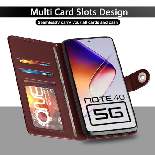 Image of Pikkme Flip Cover for Infinix Note 40 5G Leather Finish | Inside TPU with Card Pockets | Wallet Stand and Shock Proof | Complete Protection Button Flip Case(Brown)