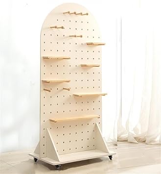 Freestanding Wooden Pegboard Organizer with Wheels, Mobile Peg Boards Organizer Stand, Mobile Wooden Pegboard Storage Stand for Kitchen and BedroomWhite,80x160cm/31.5x63in