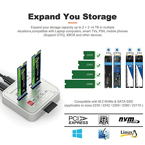 MAIWO 2 bay M.2 SATA / NVME clone Docking station, SSD Duplicatore lettore , USB C 10Gbps, supporto B&M Key sata/nvme ssd,Tool-free sistemi clonazione.K3016CL