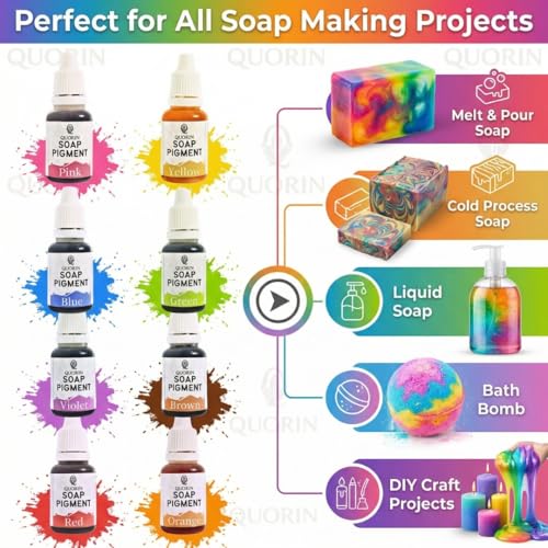 Image of DIY Soap Colouring Kit - 8 (15 ml) Liquid Colours for Melt & Pour Soaps - Safe, Easy to Use Pigments for Handmade Soap Making