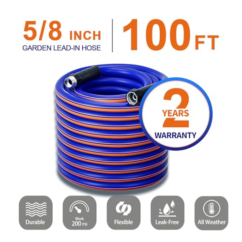 garden hose 100 ft x 5/8Inch, Hybrid Rubber water hose 100ft, Durable, Anti-UV, Sturdy, No-Leakage, Lightweight, Flexible, Heavy Duty garden hoses with Swivel Handle
