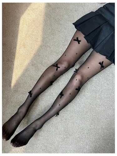OYOANGLE Women's Sheer Bow Tights High Waisted Footed Pantyhose See Through Thin Stockings2