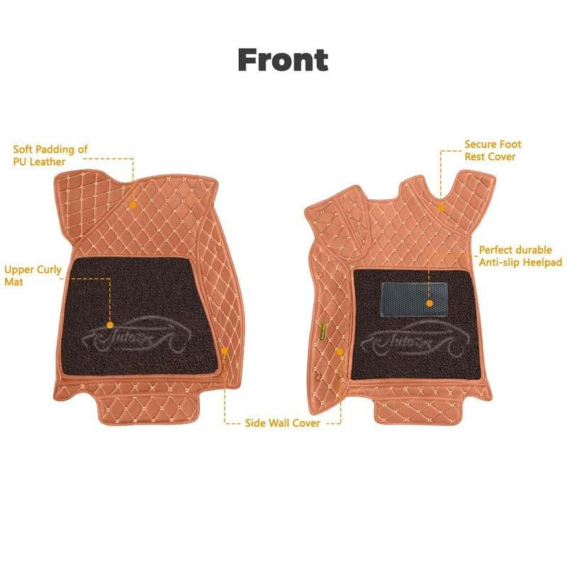 Image of Superior 7D Car Floor Mat Set for Tata Punch Facelift 2026 Petrol /Diesel /CNG, Luxury Leather + Curly Foot Mats, 7-Layer Protection, Waterproof & Anti-Skid, Tan Beige with Coffee Curly