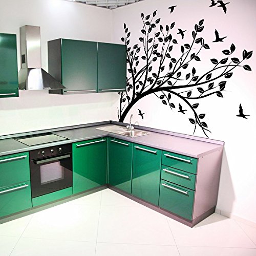 (140 x 107 cm) adhesivo decorativo para pared con diseño de árbol con mango telescópico y hojas pájaros y pasajeros/diseño de lámina de decoración de vinilo/DIY diseño de bosque de tela + incluye figura decorativa y calcomanías para regalo al azar