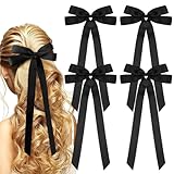 Vovii Hair Bows Hair Ribbons for Women, Lazos Para El Cabello De Mujer, Black Satin Hair Bow for Women, Black Bow for Hair Accessories, Aesthetic Bow Hair Clips Hair Barrettes, Silk Ribbon for Hair
