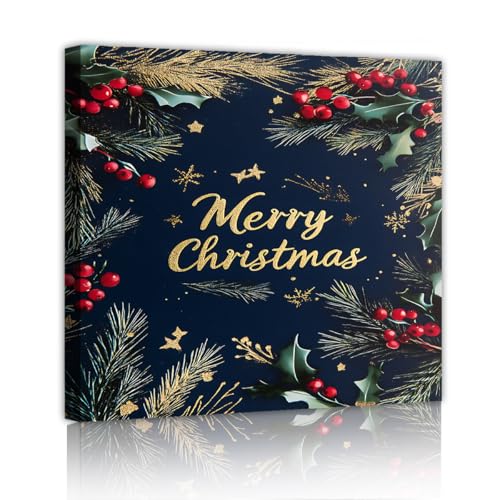 Toile Noël CHERHERART : affiche murale de pin et baies 55x55cm pour intérieur