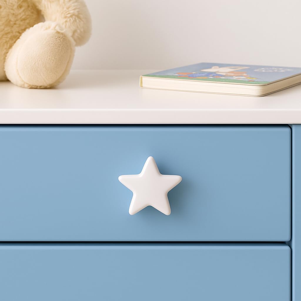 IndianShelf 2 Pieces White Star Ceramic Luxury Drawer Knobs for Kitchen Cabinet Hardware Kids Wardrobe Door Pulls Decorative Dresser Elegant knobs for Kids Room