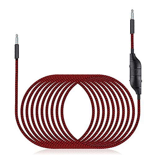 G933 Aux Cord Replacement for Logitech G633 Gaming Headsets on PS5 Xbox One PC, 3.5mm(1 8 ) Red Braided Audio Cable with Inline Mute & Volume Control, 5ft