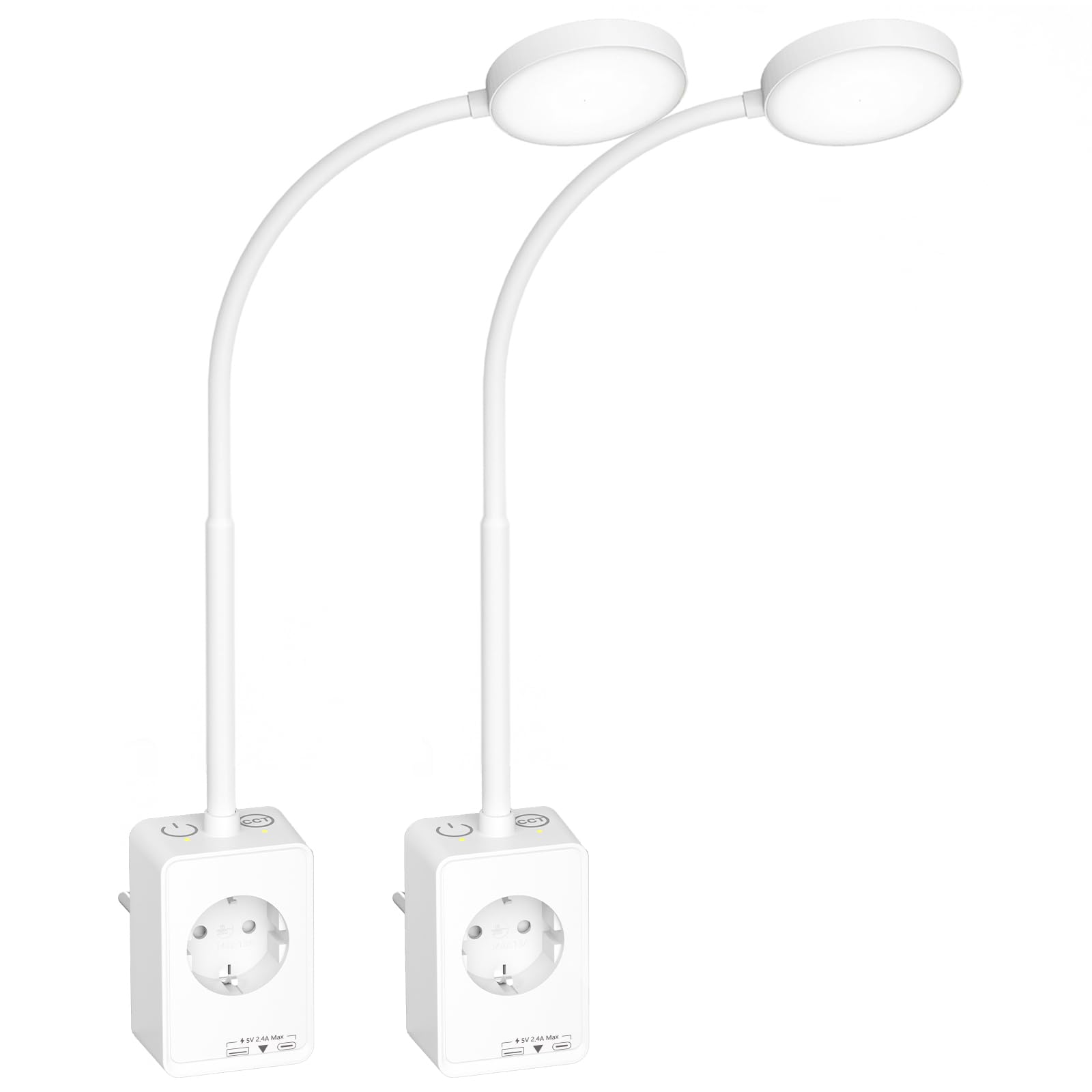 Lampada da Lettura Applique da Parete LED Dimmerabile Bianca con Spina e Presa Elettrica, 2 Pack Lampade Comodino Camera da Letto, 3 Colori di Illuminazione, Ricarica Uscita USB