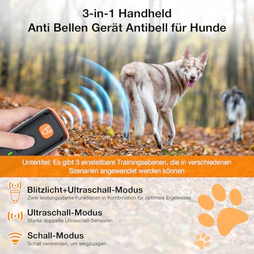 HZK Anti Bell Gerät Hunde,Ladefähiges Handheld Antibell Ultraschall Gerät,3 Modi,Geeignet für Kleine, Mittlere und Große Hunde,Drinnen und Draußen