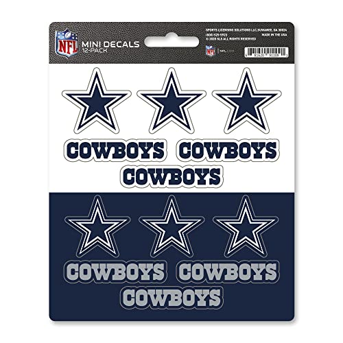 FANMATS 61118 NFL - Dallas Cowboys 12 Count Mini Decal Sticker Pack 5 x 6.25 in.- Great Gift for Sports Fans - Works On Hard Surfaces - for Homes Cars Trucks SUVs.