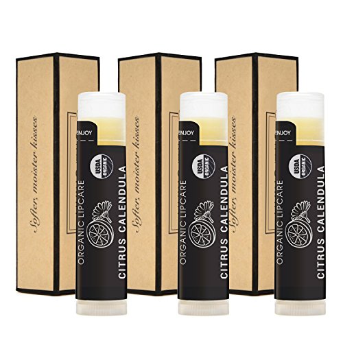 LIVINGANIC Organic Plant Lip Balm, Peppermint & Eucalyptus/Citrus Calendula/Coconut, 1.26 Oz, 3 Pack Assorted Flavors, Healthy & Eco-Friendly, Offering 24-hour Lip Protection
