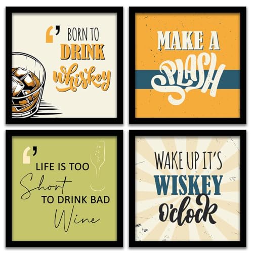 Image of kotart - Framed Wall Posters for Bar Kitchen Restaurant Wall Decor - Bar Theme Frames - Framed Posters for Kitchen Wall Decor (13 x 13 inch, Framed) Set of 4 (Art 15, Big)