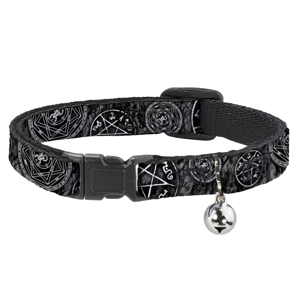 Buckle-Down Cat Collar Breakaway Supernatural Devils Trap Pentagrams Grays Black White 8 to 12 Inches 0.5 Inch Wide