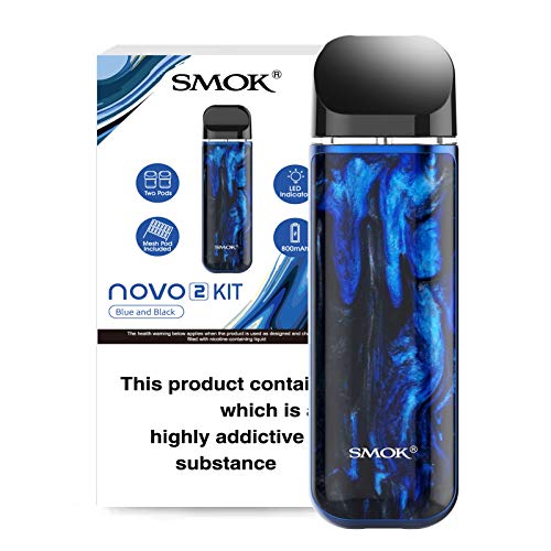 SMOK NOVO 2 E Cigarette Vape Starter Kit POD System 2mL No Nicotine (Resin Blue Black) Ultra-Compact, Gorgeous, Enhanced, Authentic SMOK Vape POD