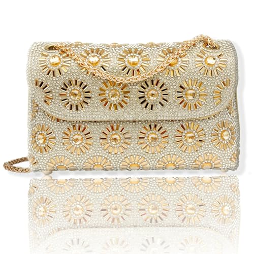 Image of Flower Rhinestone Crystal Clutch Purse Shoulder Bag Sparkling Evening Bag for Wedding Prom Party Bride Guest