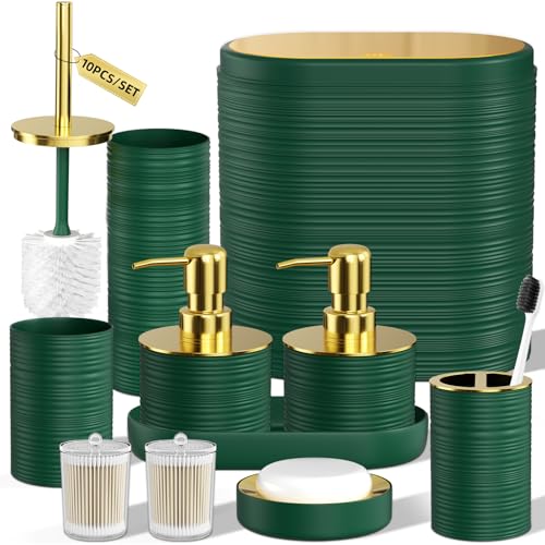 InnJoey Bathroom Set, 10PC Bathroom Accessory Set, Green Bathroom Accessories,