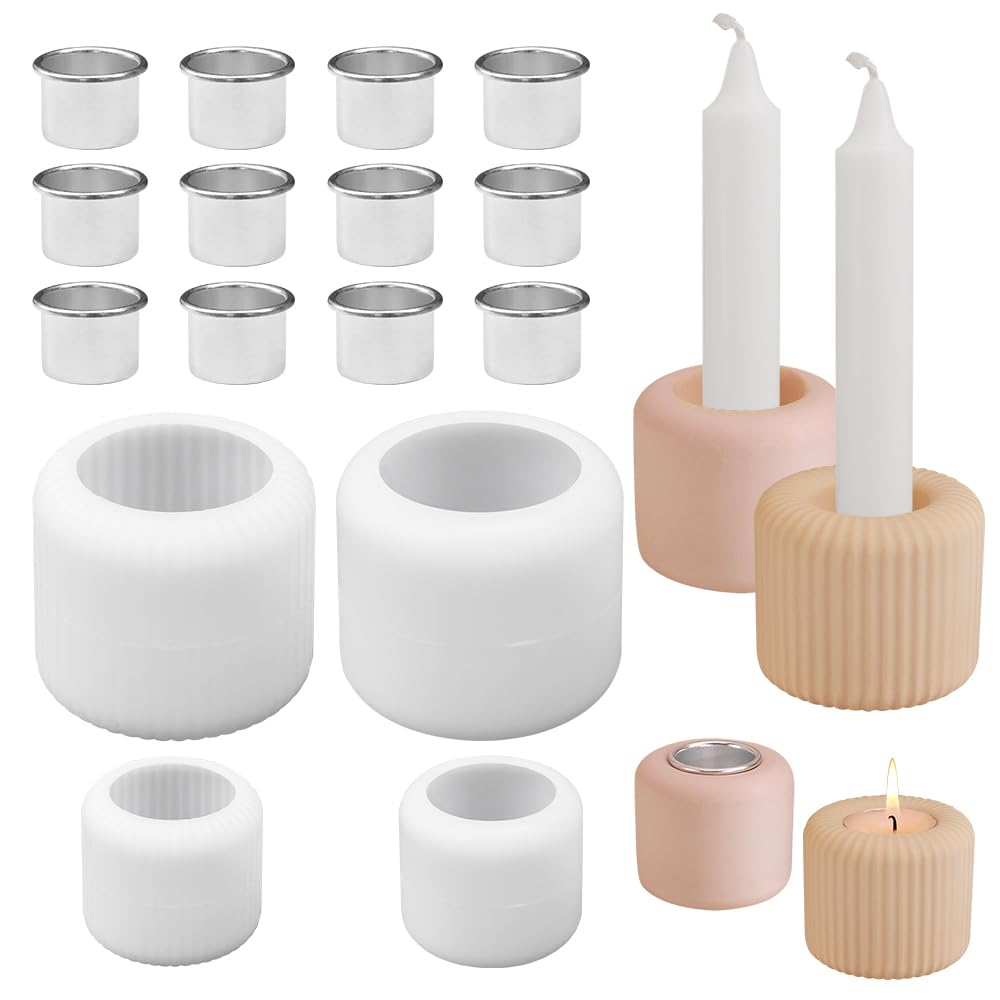 4 Pz Stampi per Portacandele in Silicone con 12 Candelabri in Metallo,Stampo in Silicone per Candelabri per Cemento, Gesso, Resina Epossidica, Sapone, Cioccolato