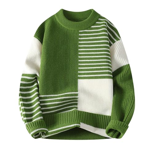 Cambkatl Men's Color Block Striped Crewneck Sweaters - Cozy Soft Winter Casual Long Sleeve Pullover Knitted Sweater Tops