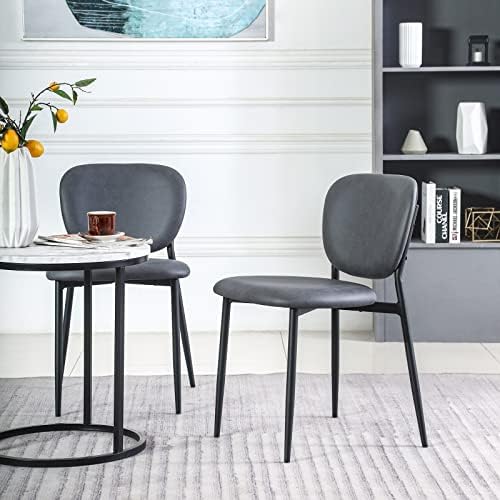 ZHNT Cognac Colour Vegan Leather Upholstered Modern Dining Chairs,Metal Legs for Kitchen Dining Room Chair,Bedroom,Living Room Chairs Set of 2 (Grey)