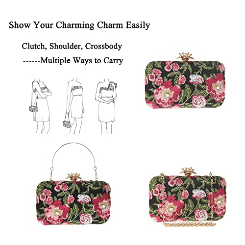 Image of Womens Vintage Floral Embroidery Clutch Evening Handbag Shoulder Bags Purse for Wedding Party Prom