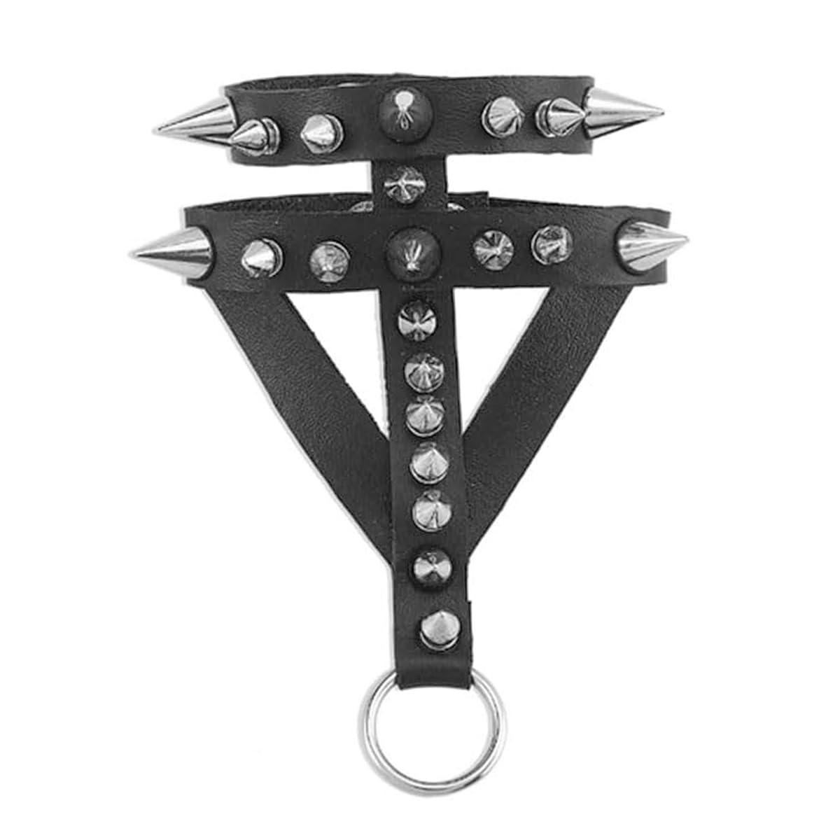 Ieron 2 Piece Punk Gothic Style Ring Adjustable Personality Jewelry Gloves with Chain and Rivets PU Leather Gothic Rock Punk Cosplay Accessories for Halloween Stage Shows - Image 2