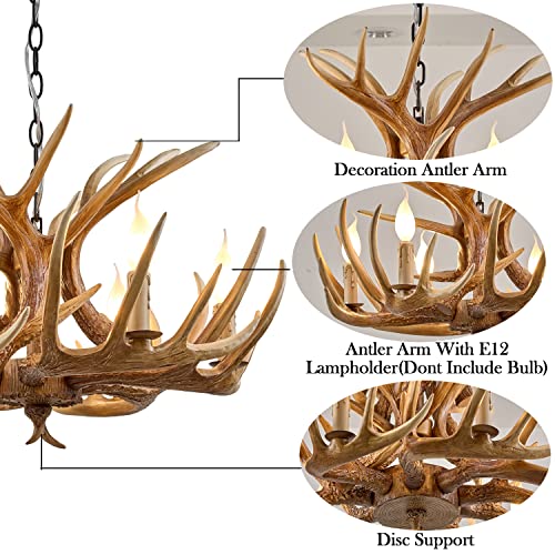 Hubrin Antler Chandelier 6 Light, Rustic Style Antler Light Fixtures, E12 Base Deer Antler Chandelier Lighting For Home Store Bar (6 Lamp Arms + 3Arms) #TOP3