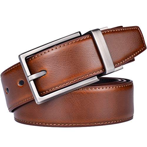 Image of beltox fine Men's Dress Belt Leather Reversible 1.25 inch Wide Rotated Buckle Gift Box