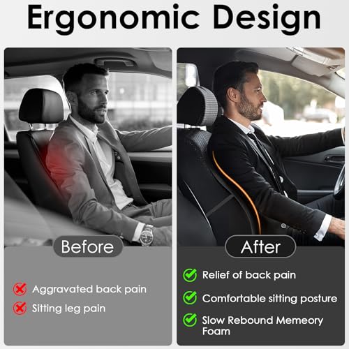 Quirlig Lendenkissen Auto, Memory-Schaum Lendenstützkissen, Autositz-Rückenkissen, Ergonomisches Rückenkissen für Auto, Zuhause, Büro, Rollstuhl, Schwarz