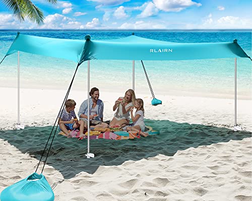 Beach Canopy Tent Sun Shade, Rlairn Portable Beach Sun Shelter Uv Protection Beach Shade Easy Setup With Poles For Beach, Camping, Backyard, Picnics (Blue 7×7 Ft With Rope) (Light Blue 10×10 Ft) #TOP1