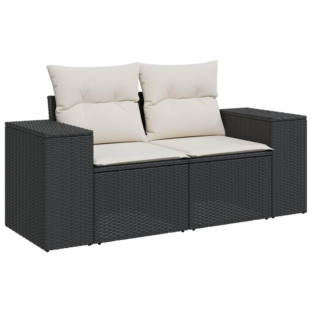 Set Divani da Giardino 5 pz in Rattan PE Nero con Tavolo in Vetro
