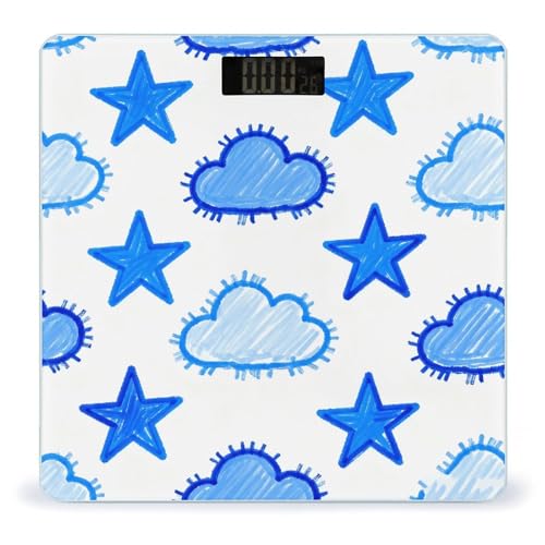 Báscula digital de baño con diseño blanco y azul con pantalla LCD miniatura 1