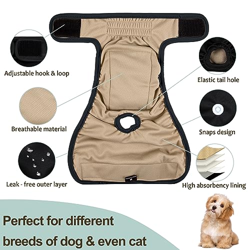 Image of Washable Female Dog Diapers - Premium Reusable Diapers for Doggie in Heat - Highly Absorbent Dog Diapers Female for Pet Incontinence with Adjustable Snaps(Black, M)