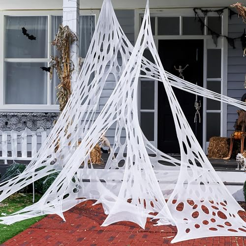 Image of 1000sqft Halloween Giant Spider Web Decoration,Cut Your Own Stretchy Spider Netting, DIY Spooky Flexible Spider Webs Decor for Halloween Haunted House Outdoor Decorations Holiday Party Supplies