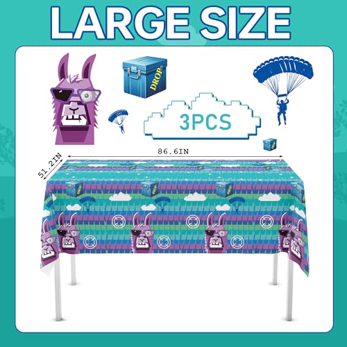 Haxpacal Llama Theme Party Tablecloth 3 PCS, Plastic Disposable Video Games Table Cover for Game Fans Birthday Party Decorations Supplies, 86.6 x 51.2in by Haxpacal - Image 2