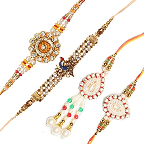 Image of eCraftIndia Beautiful Pastel Green and Purple Color Designer Rakhi for Brother | Raksha Bandhan Rakhi with Roli
