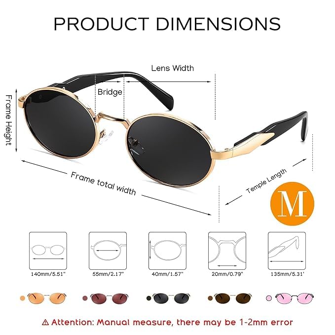 Image of Creature Oval Metal Frame Sunglasses for Men & Women | Vintage Retro Style | UV Protection | Gold Frame with Dark Lenses