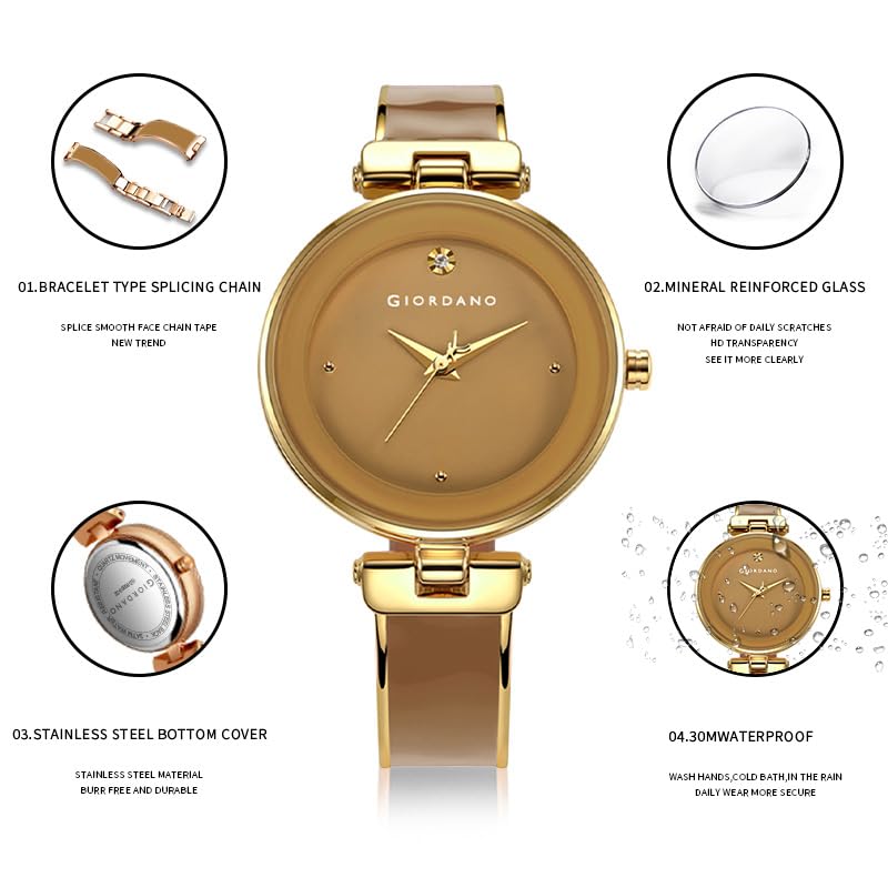 Image of Giordano Designer Analog Watch for Women - Glossy Round Dial & Bracelet Style Stainless Steel Strap