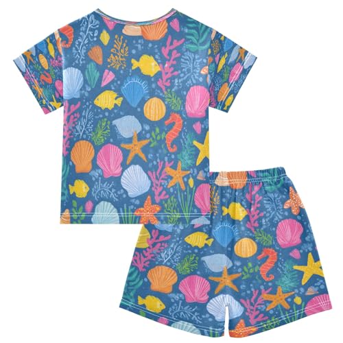 Colorful Seashells Pattern Kids Pjs Set Boys Girls Summer Short-Sleeve Sleepwear Pajamas 2PCS2
